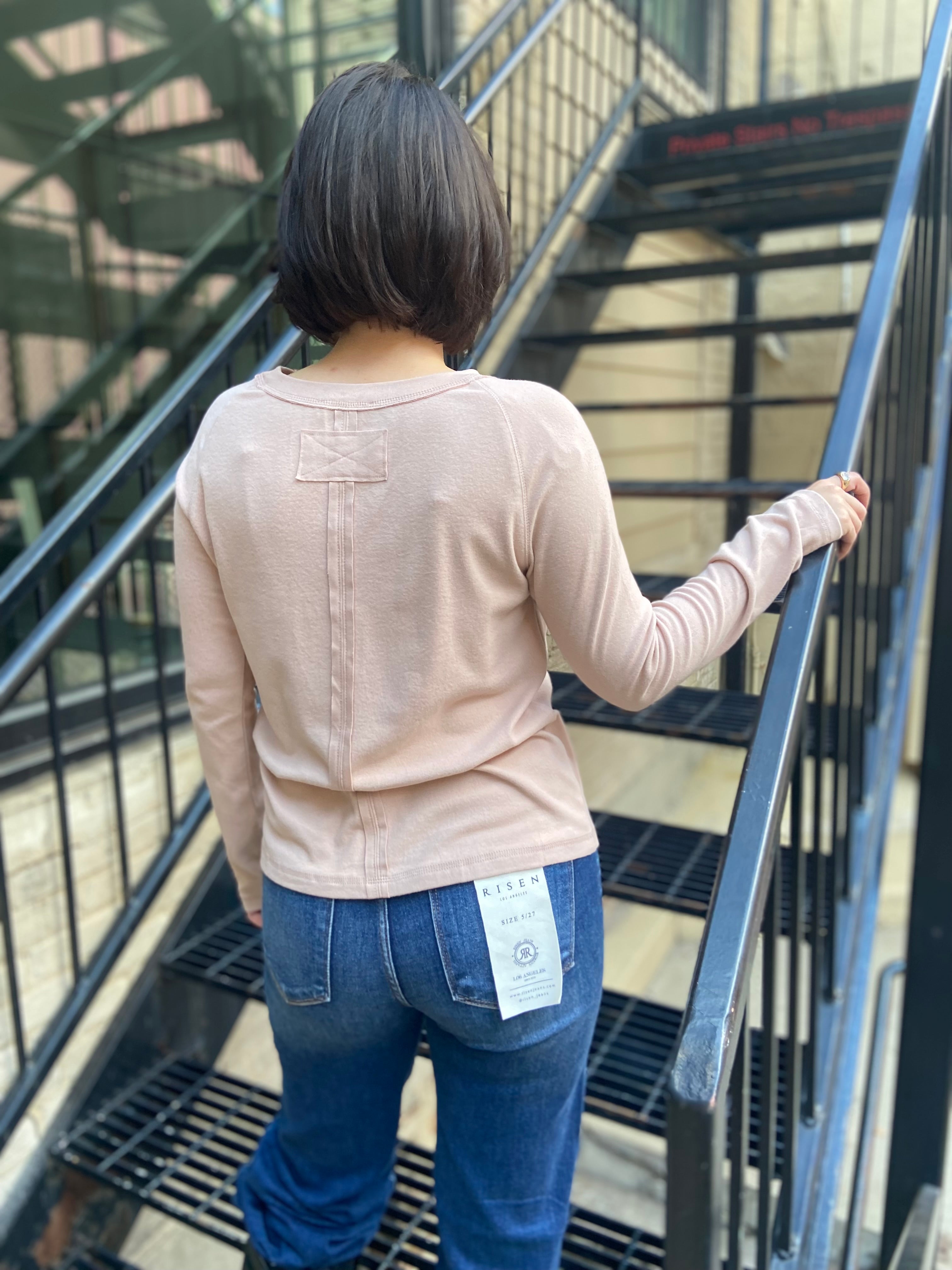 Maria Blush Crew Neck Long Sleeve Sweater