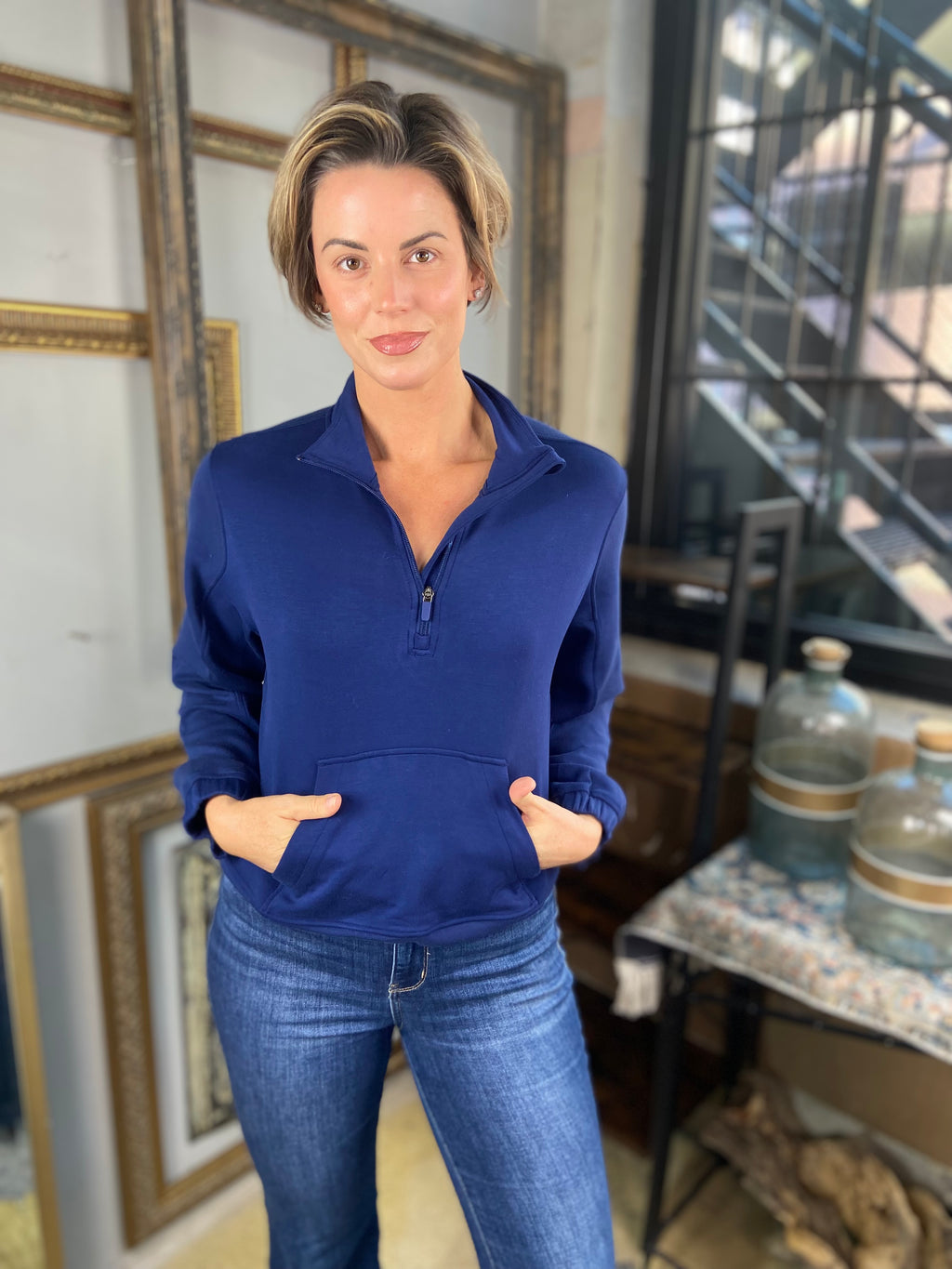 Scarlett Navy Blue Half Zip Sweater