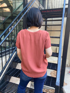 Jessie Marsala V Neck Short Sleeve Blouse