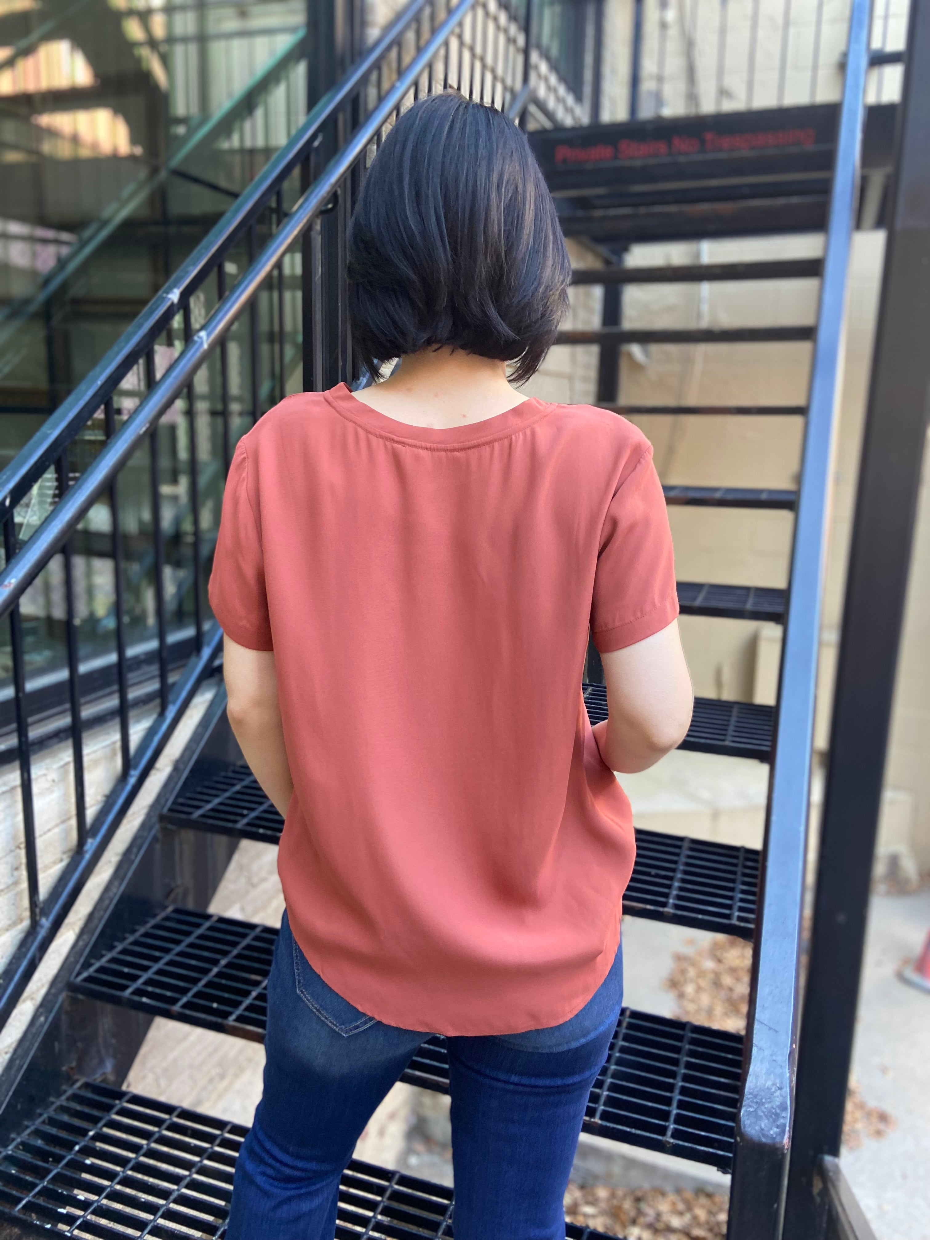 Jessie Marsala V Neck Short Sleeve Blouse