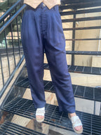 Alba Navy Linen High Waisted Trouser Pants