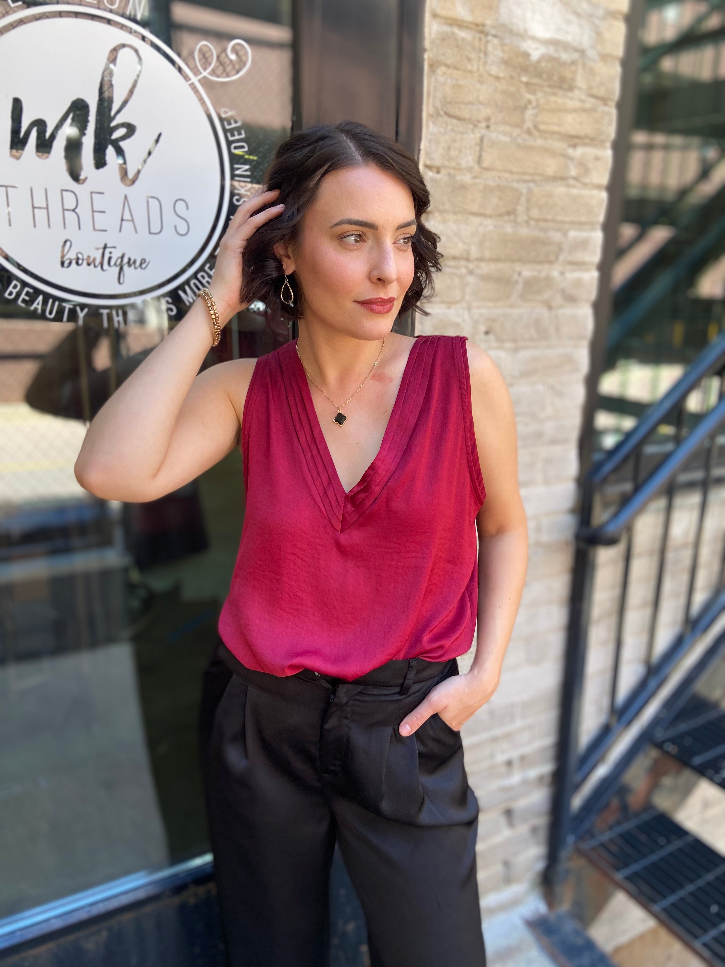 Sammy Wine Satin Sleeveless Top