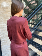 Angela Burgundy Suede Long Sleeve Zip Up Jacket