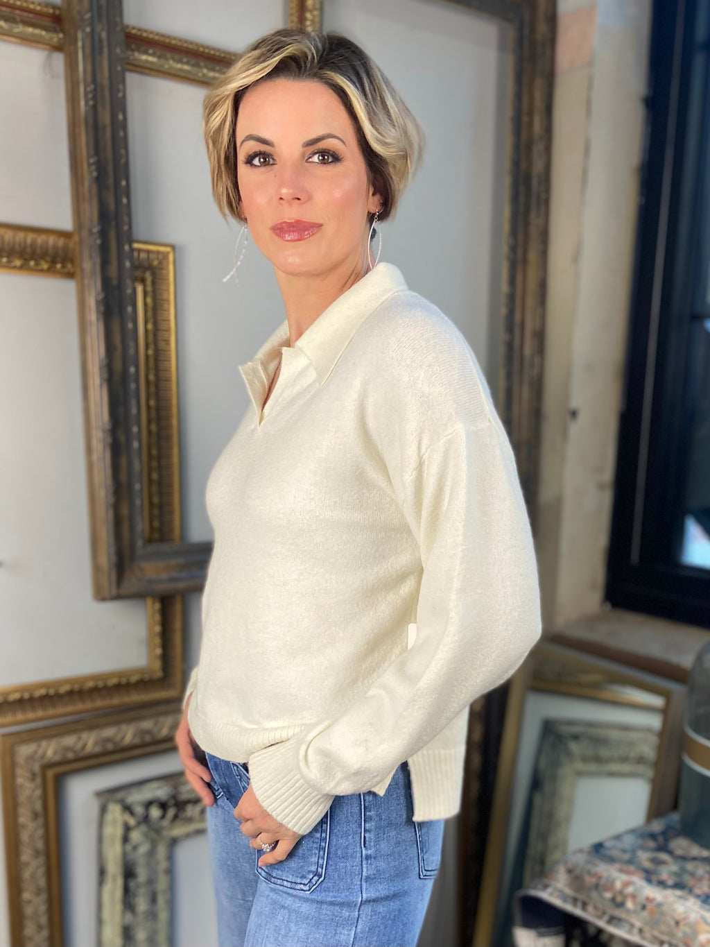 Skye Ivory Polo Knit Sweater