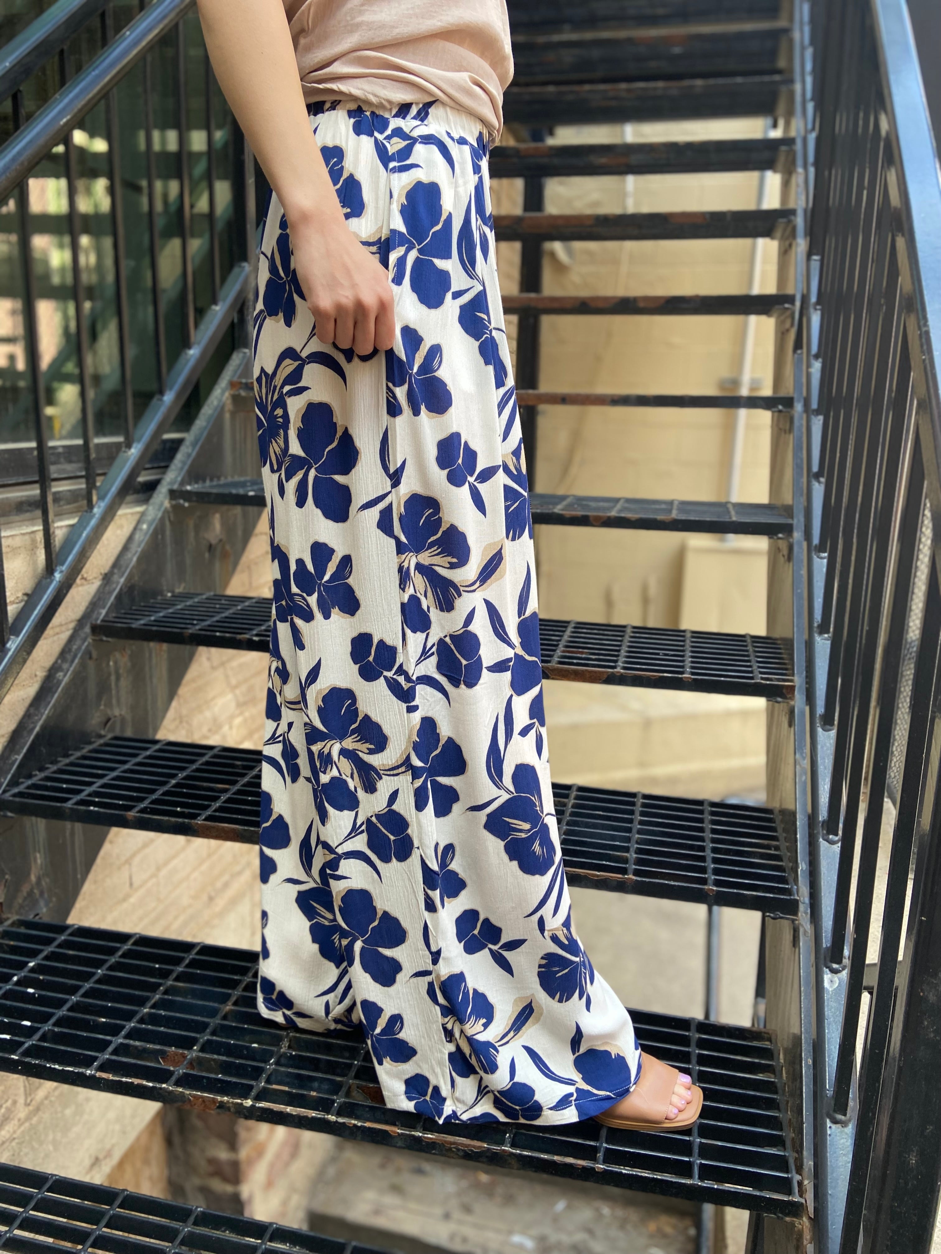 Kenny Navy Floral Wide Leg Pants - MK Threads Boutique