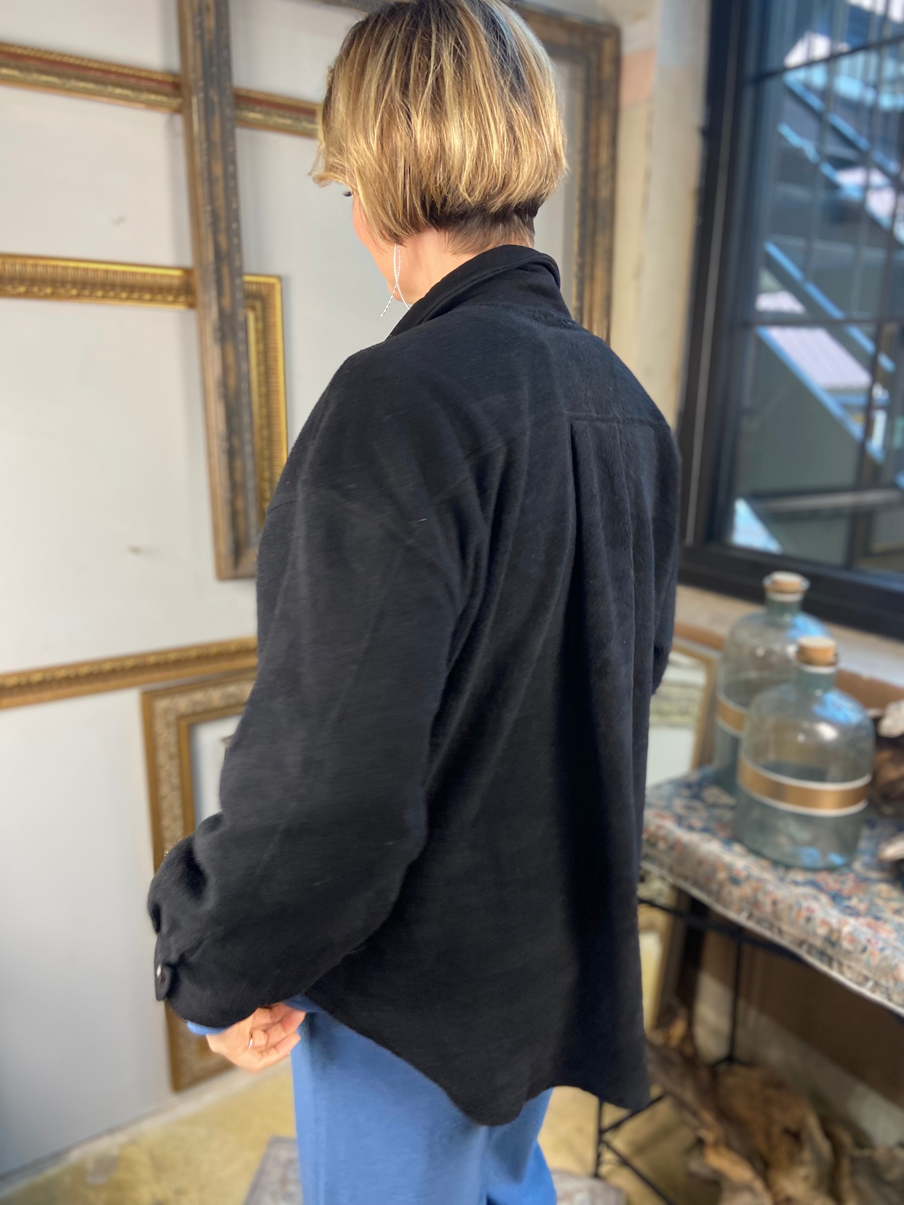 Katrina Black Button Fleece Jacket