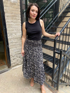 Nicola Black Pattern Slit Midi Skirt