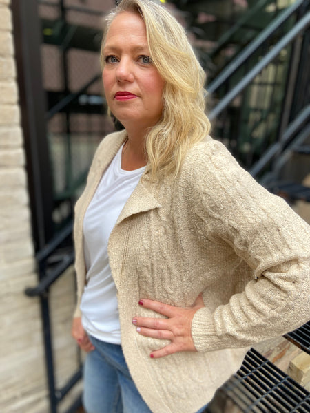 Karla Ivory Plus Size Cable Knit Cardigan