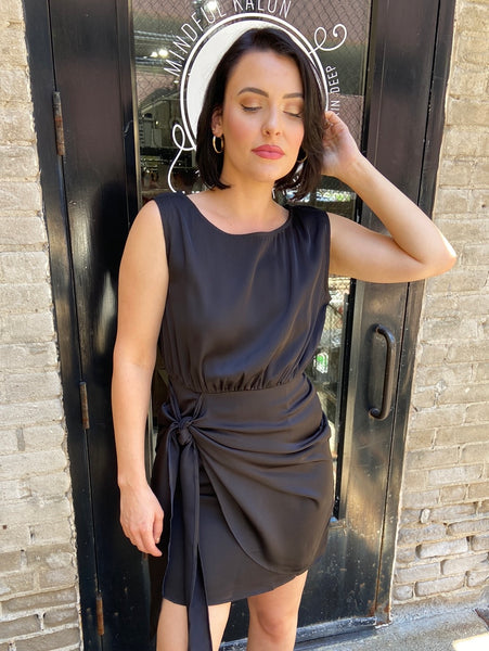 Laurel Black Satin Wrap Dress