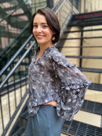 Zio Black Floral Ruffle Long Sleeve Top