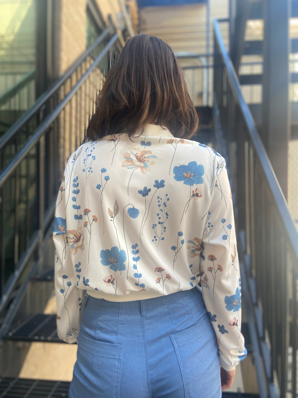 Blue Floral Zip Up Jacket
