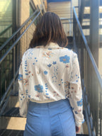 Blue Floral Zip Up Jacket