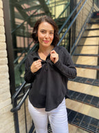 Corey Black Henley Knit Sweater Top