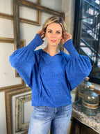 Taylor Light Navy Hacci Balloon Sleeve Hoodie