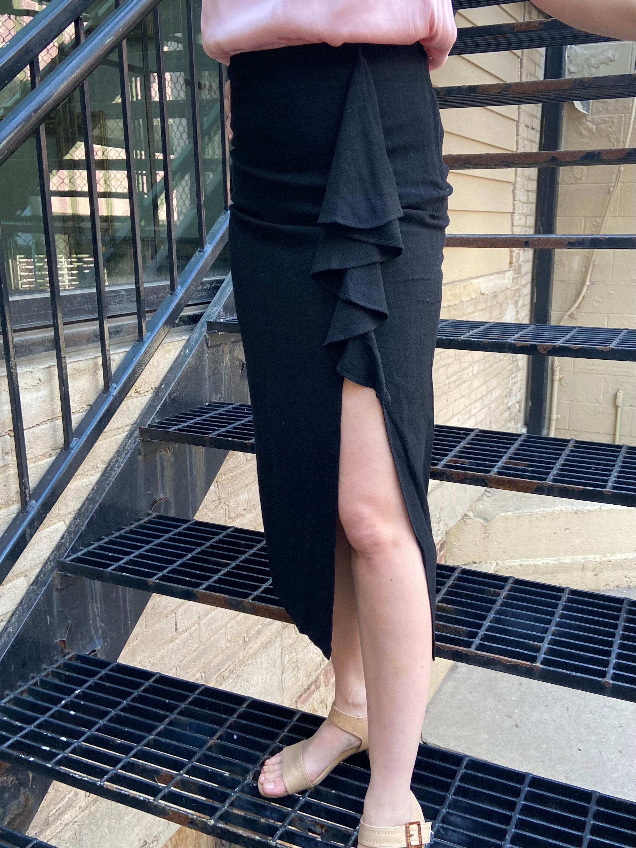 Angel Black Ruffle Midi Skirt
