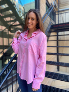 Annabel Pink Linen Button Up