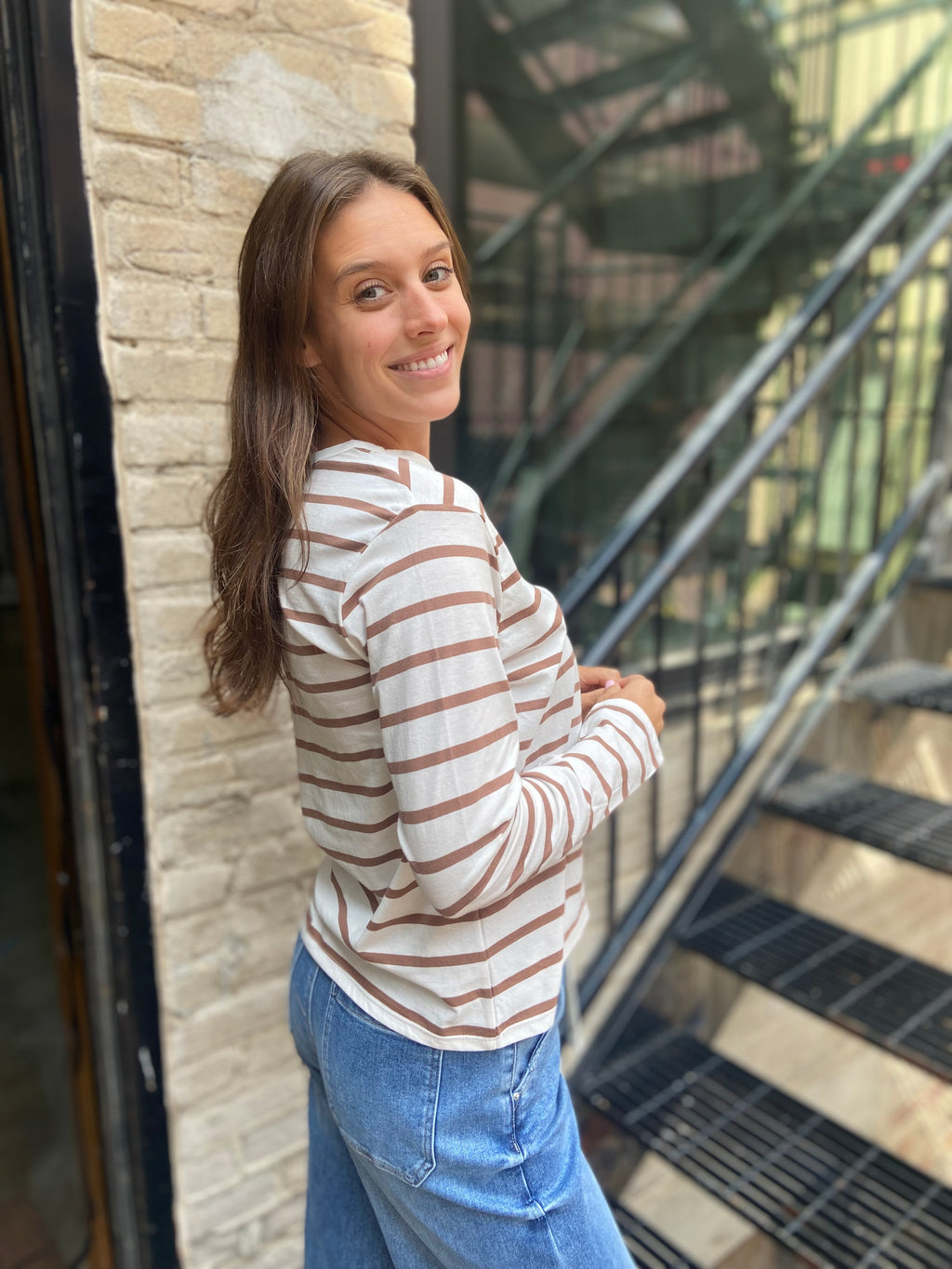 Charles Khaki & White Stripe Long Sleeve