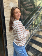 Charles Khaki & White Stripe Long Sleeve