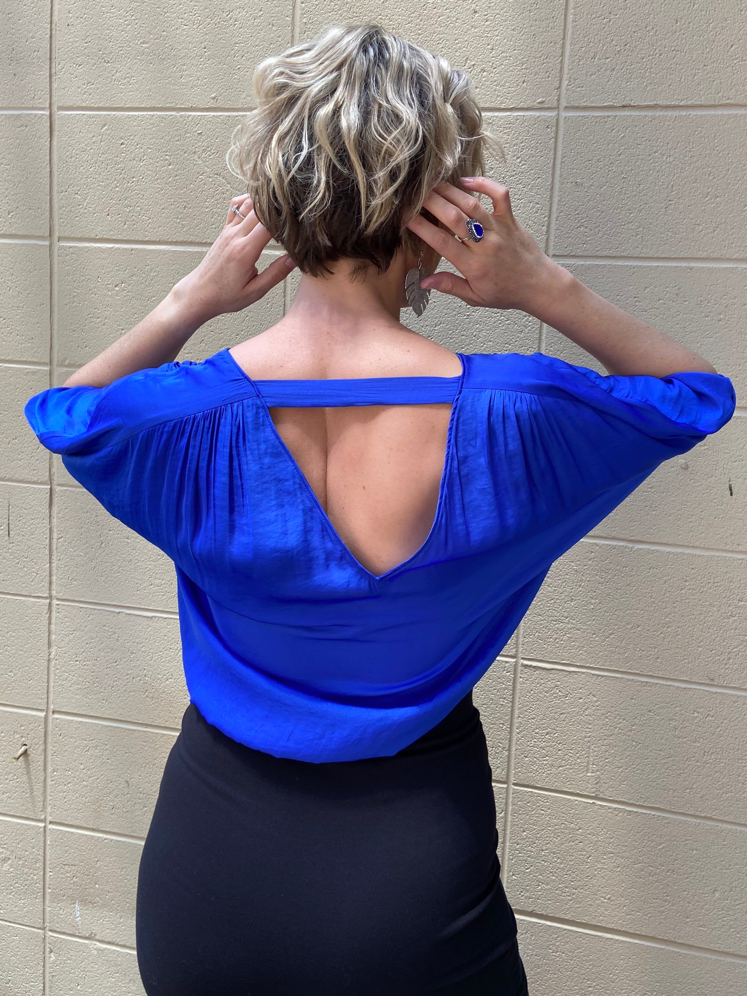Cam Blue Open Back Blouse - MK Threads Boutique