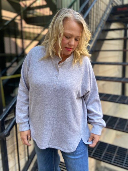 Ivy Heather Gray Plus Size Henley Sweater