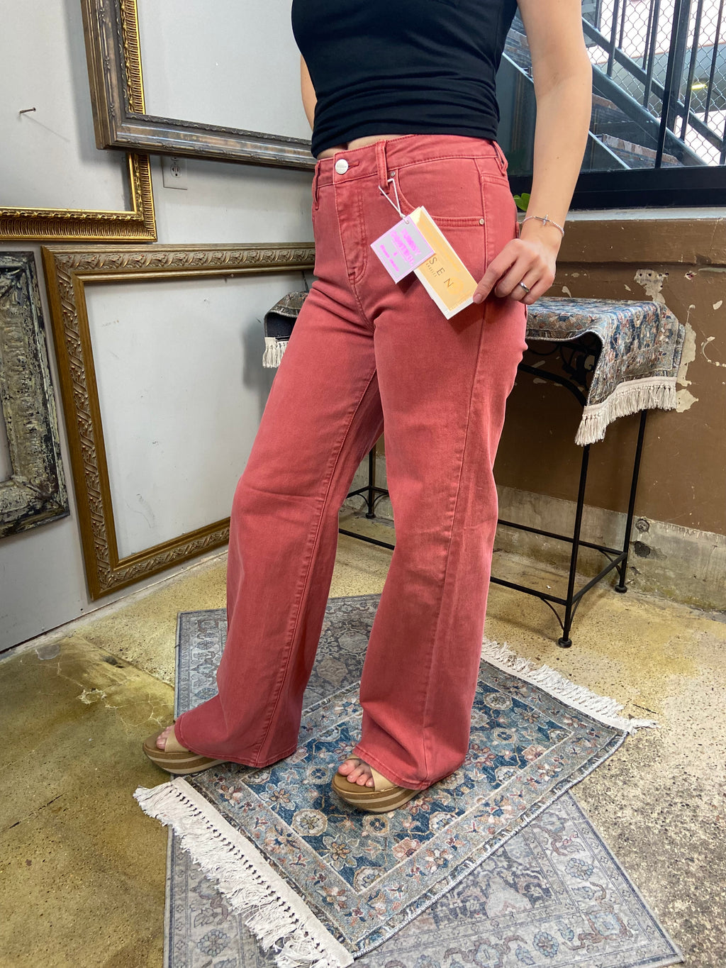 Kate Dusty Rose High Rise Wide Leg Risen Jeans