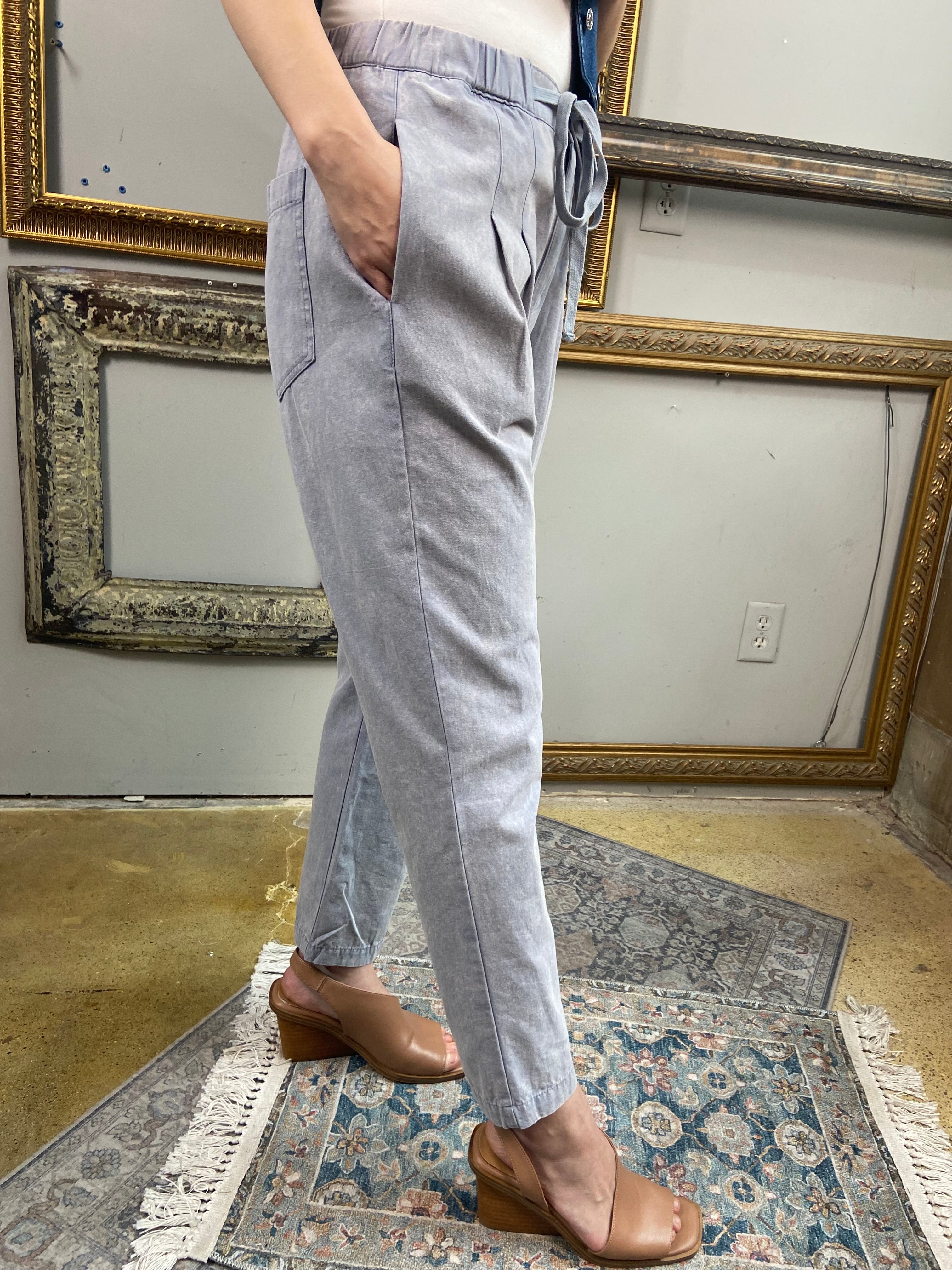 Leo Denim Blue Straight Leg Tie Waist Pants - MK Threads Boutique