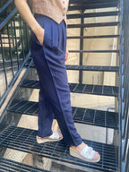 Alba Navy Linen High Waisted Trouser Pants