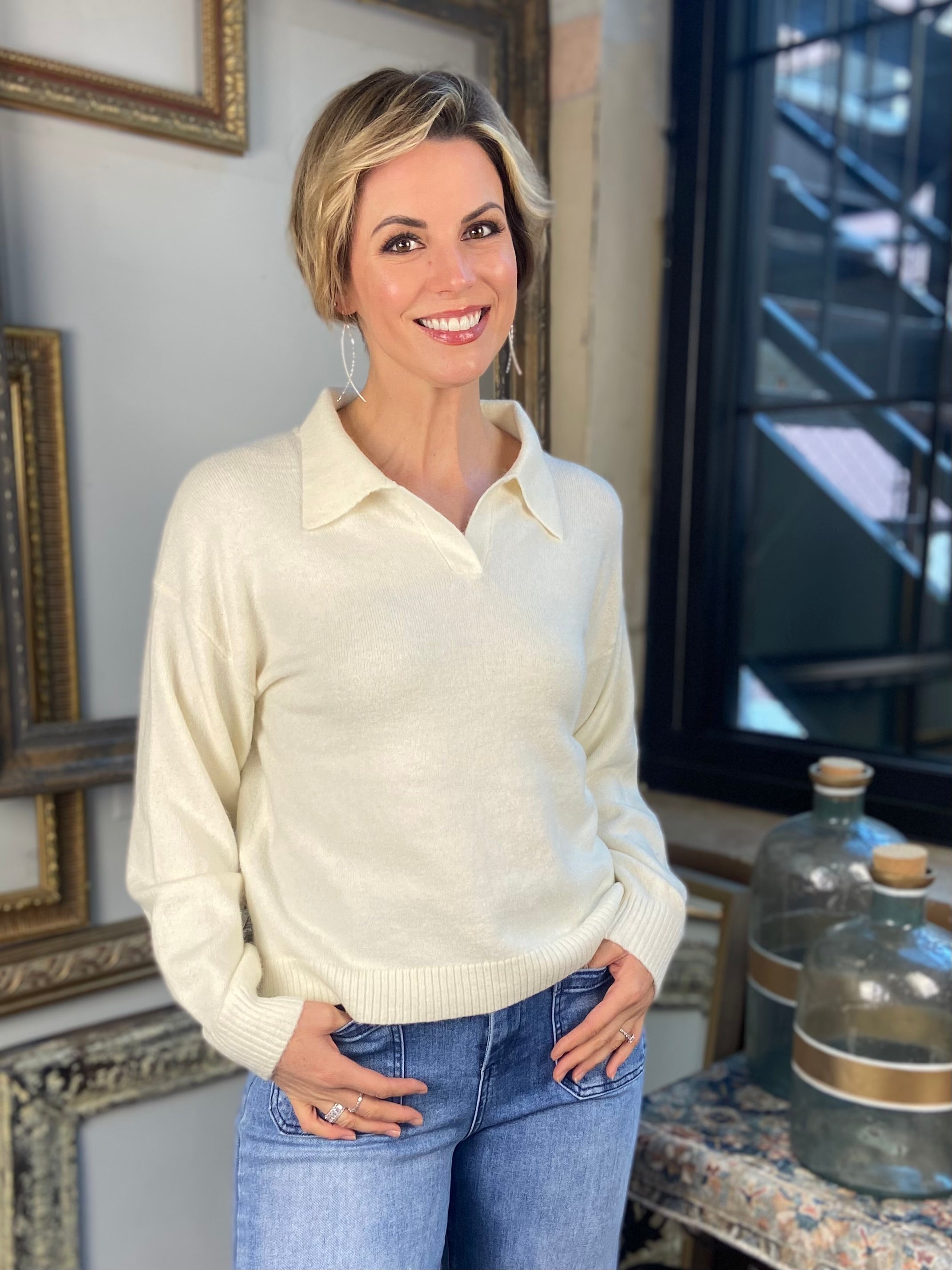 Skye Ivory Polo Knit Sweater
