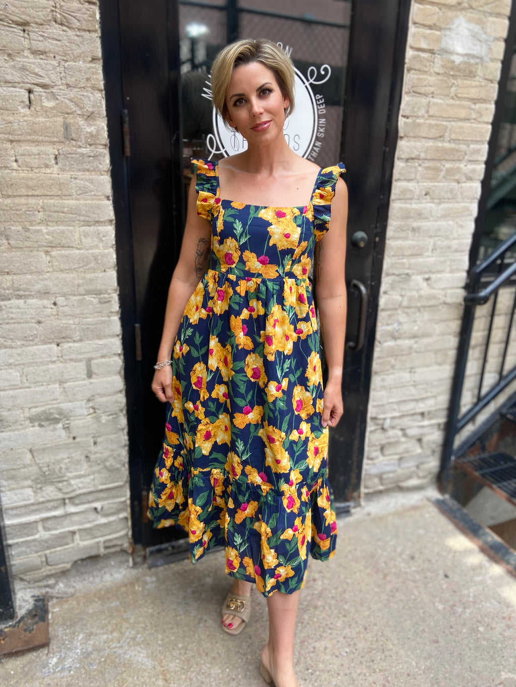 Elowen Navy Floral Midi Dress