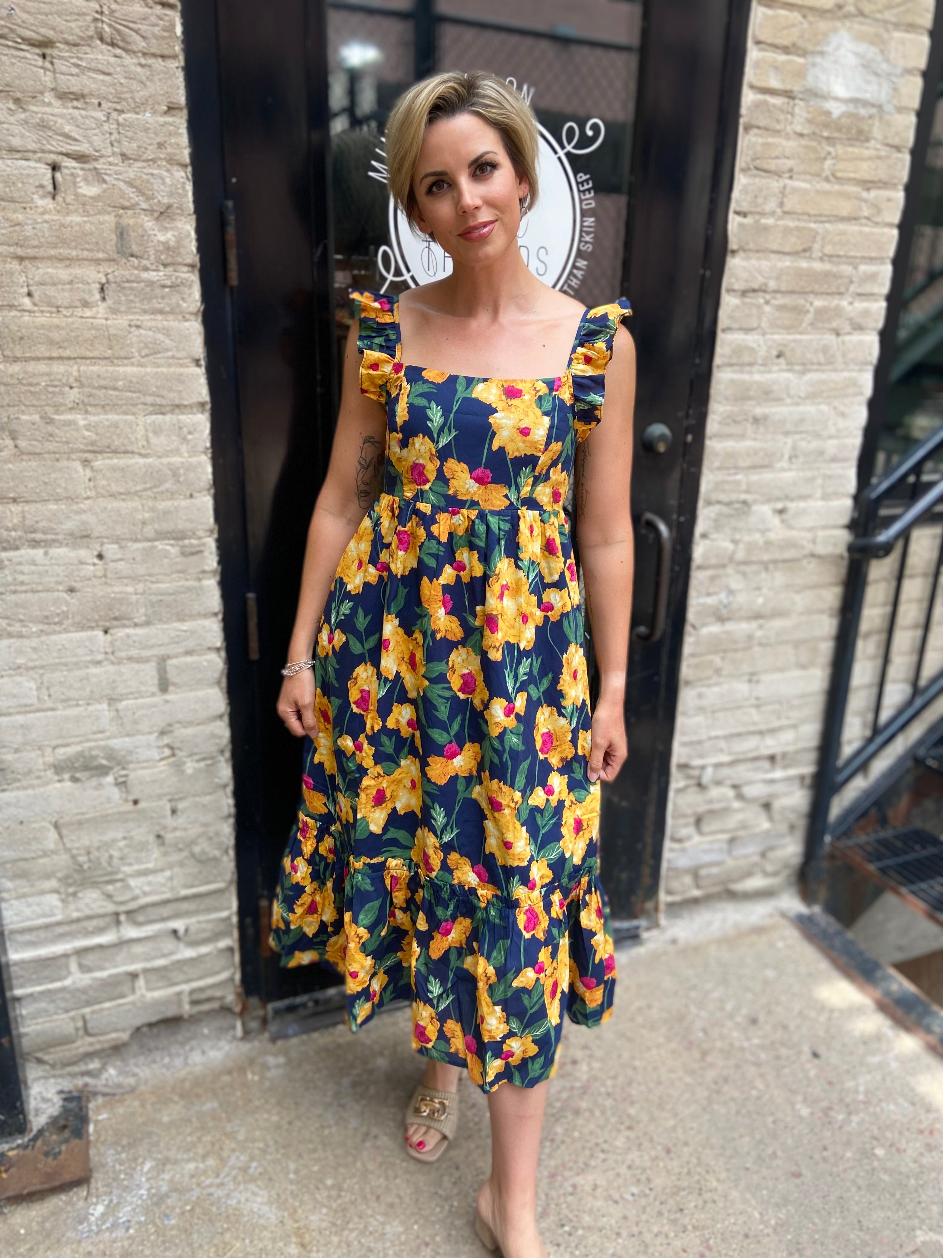 Elowen Navy Floral Midi Dress
