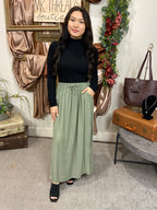 Yana Olive Woven Midi Skirt