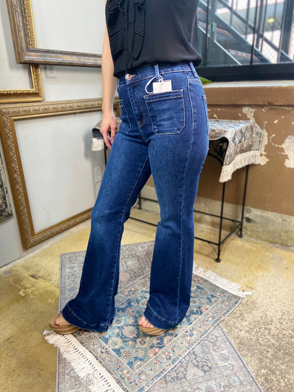 Nora Dark High Rise Front Pocket Flare Risen Jeans - MK Threads Boutique