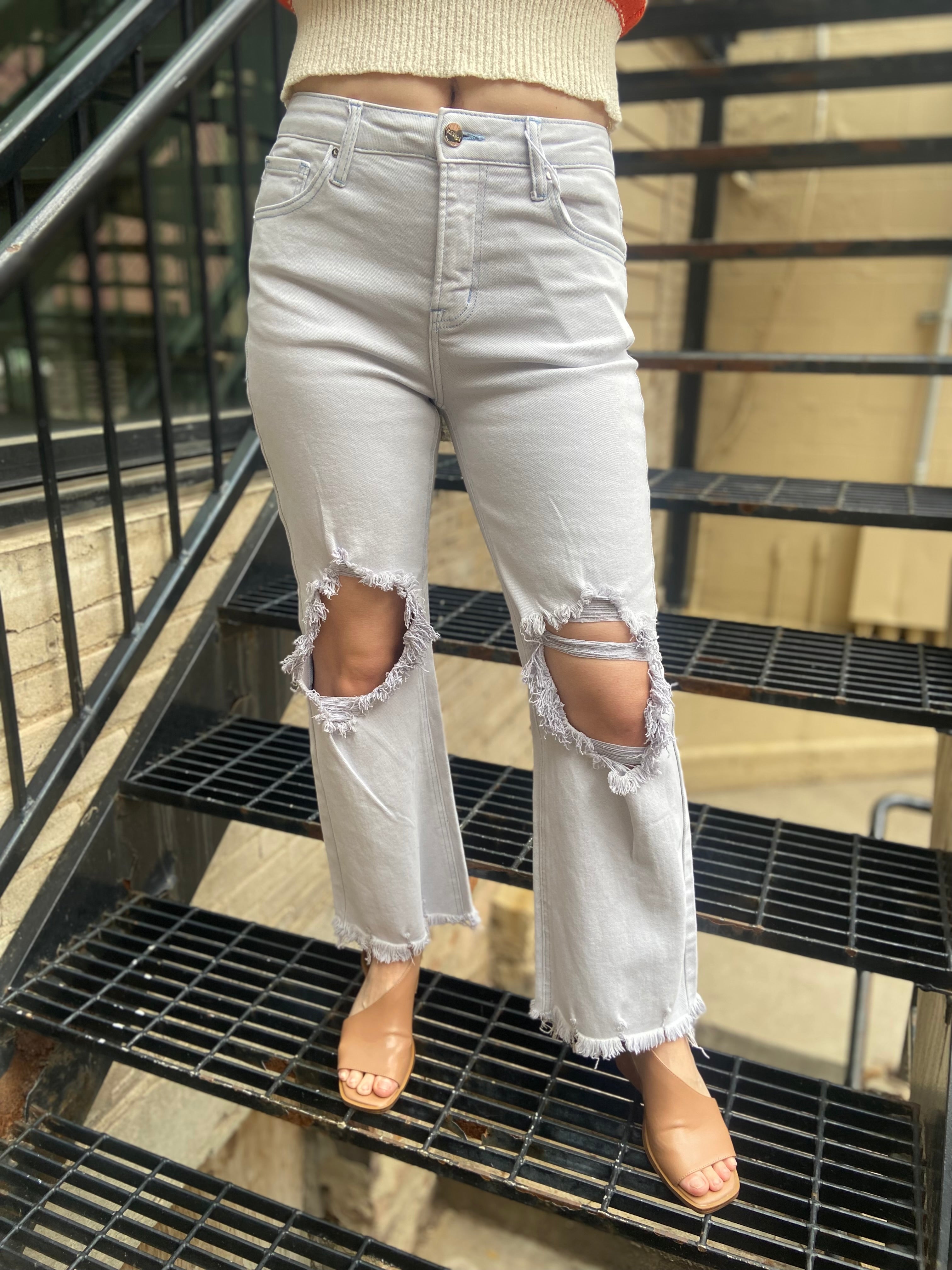 Ellie Blue High Waisted Ripped Cropped Risen Jeans