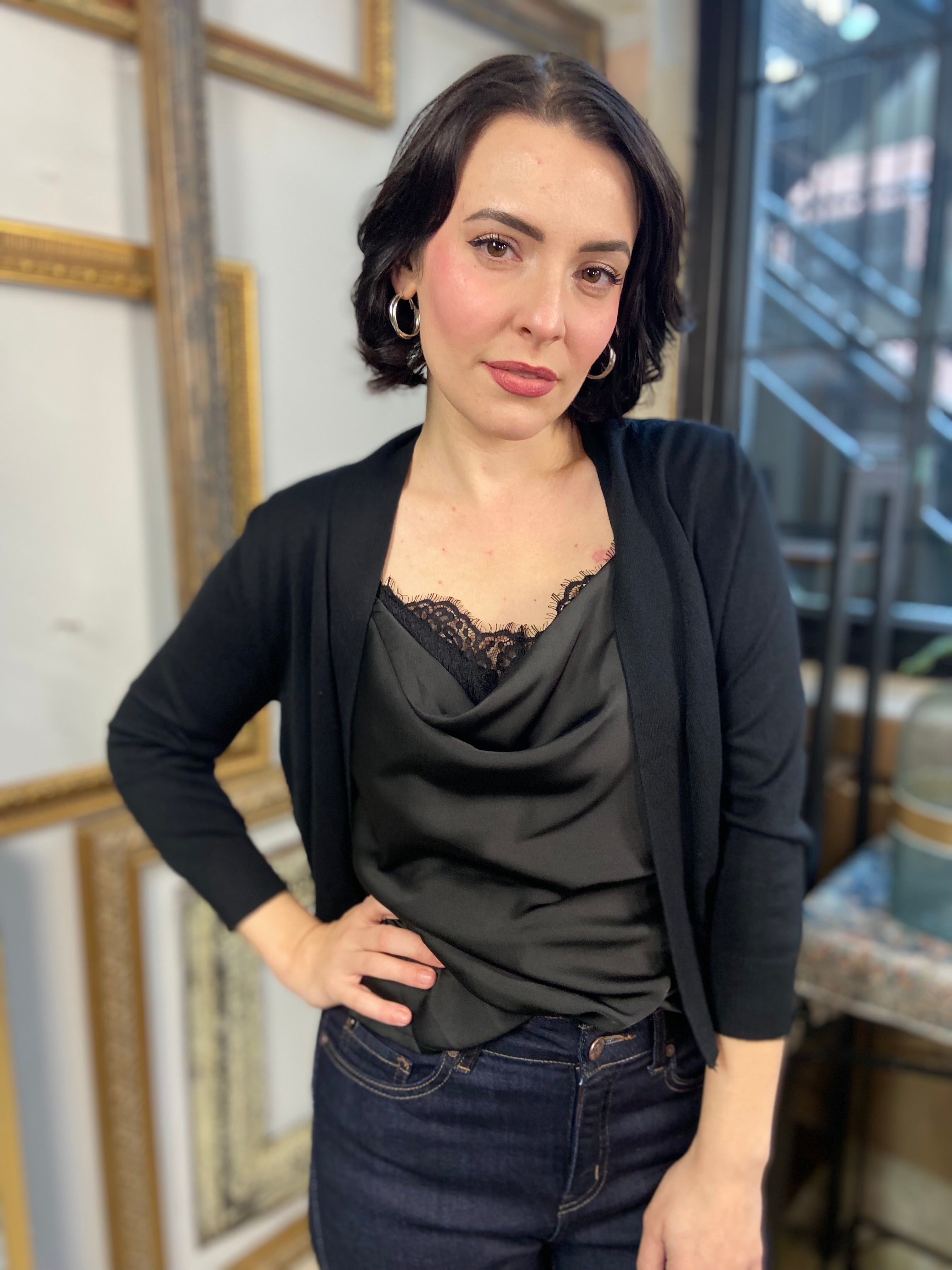 Lola Black Lace Satin Tank Top