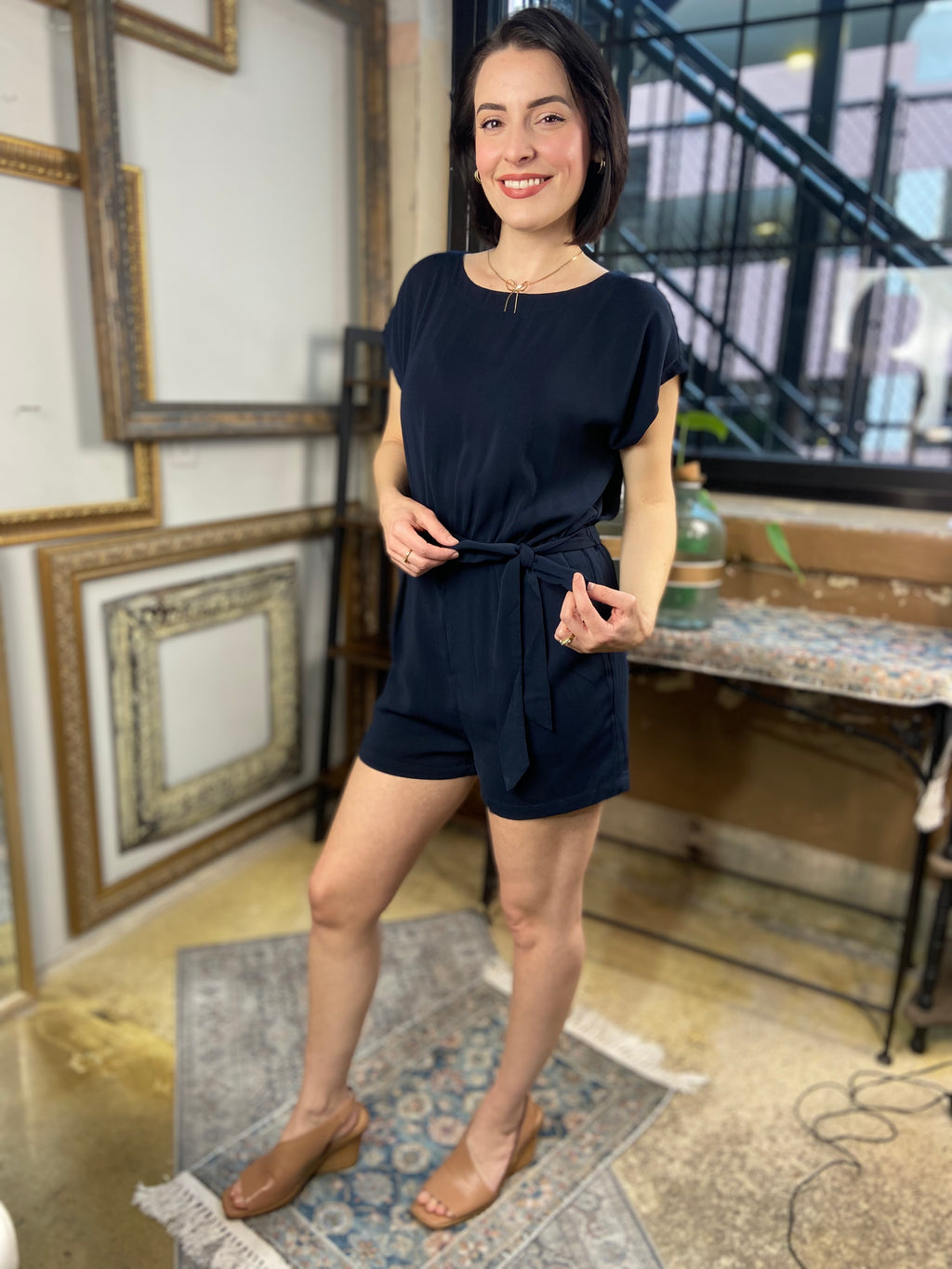 Alexa Dark Navy Boat Neck Romper