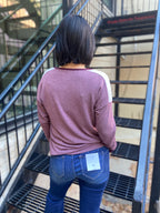 Lucy Burgundy Trim V-Neck Long Sleeve