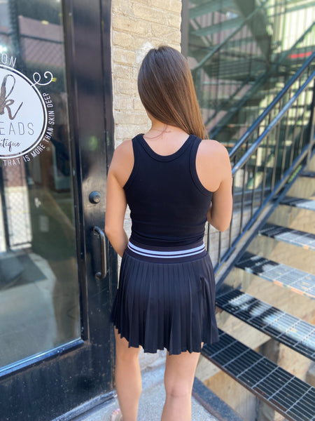 Ianna Black Ribbed High Neck Tank
