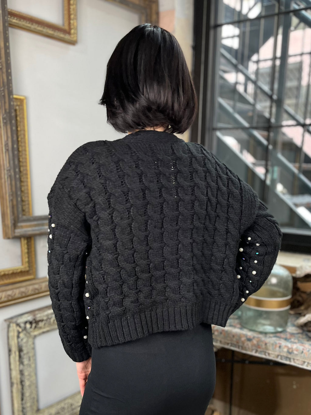 Sadie Black Knit Rhinestone Cardigan