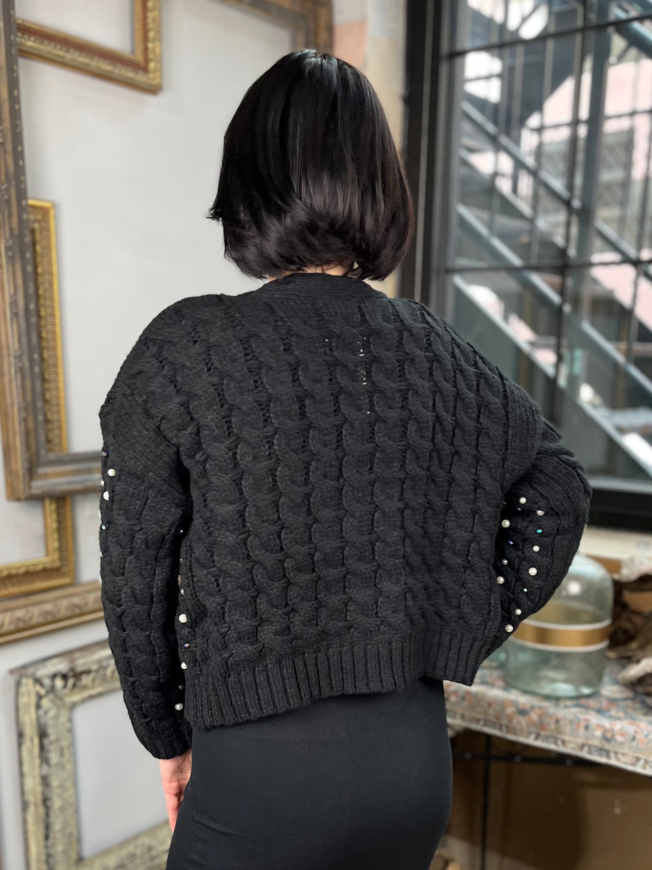 Sadie Black Knit Rhinestone Cardigan