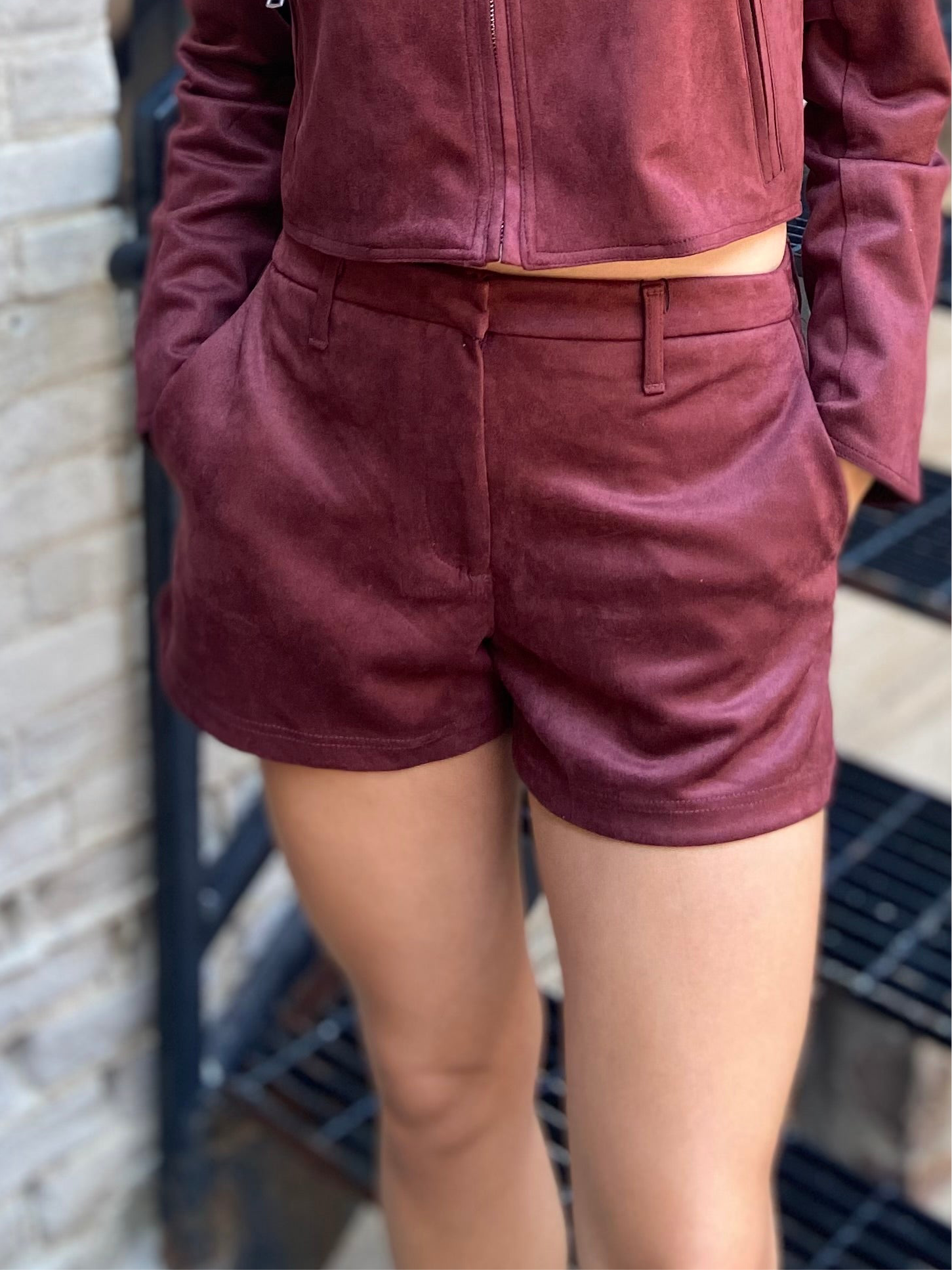 Lauri Burgundy Suede Shorts