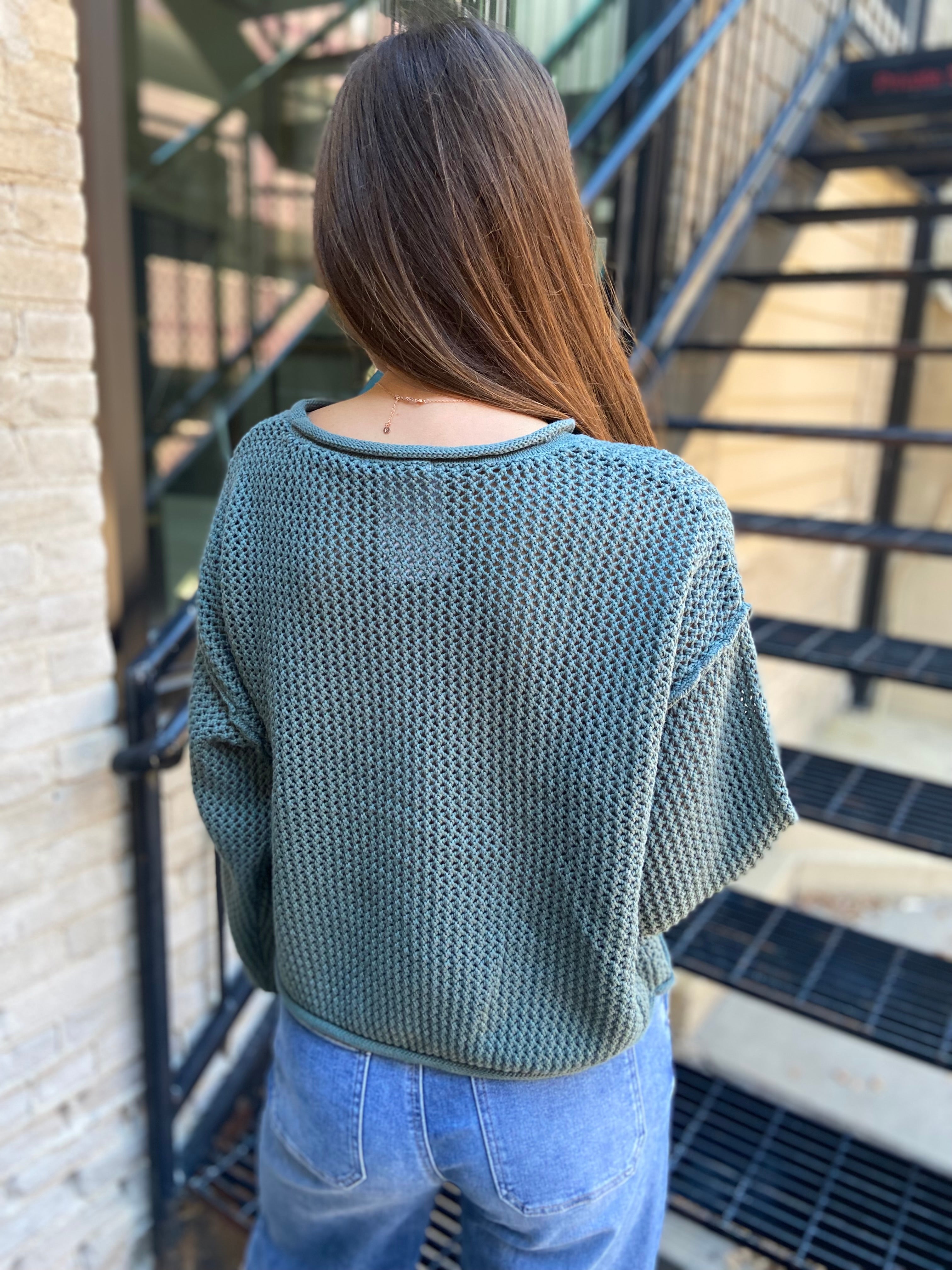 Lia Ash Jade Crochet Drop Shoulder Sweater