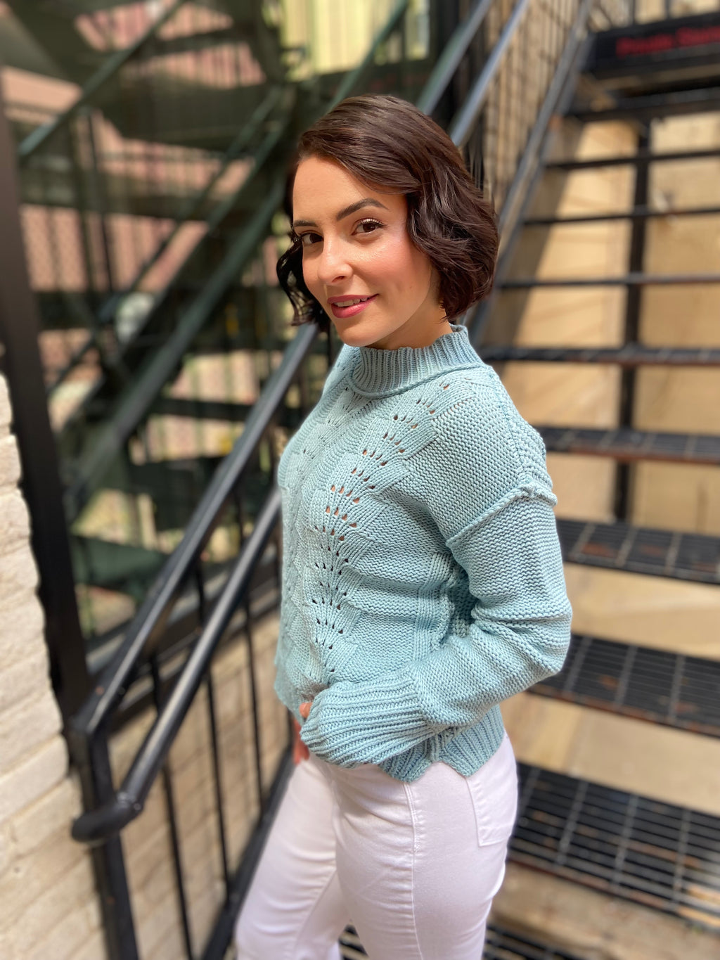 Marley Pale Blue Knit Long Sleeve Top