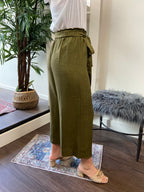 Cora Olive Green Wide Leg Tie Waist Pants - MK Threads Boutique