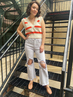 Oren Orange & Cream Stripe Sweater Vest - MK Threads Boutique