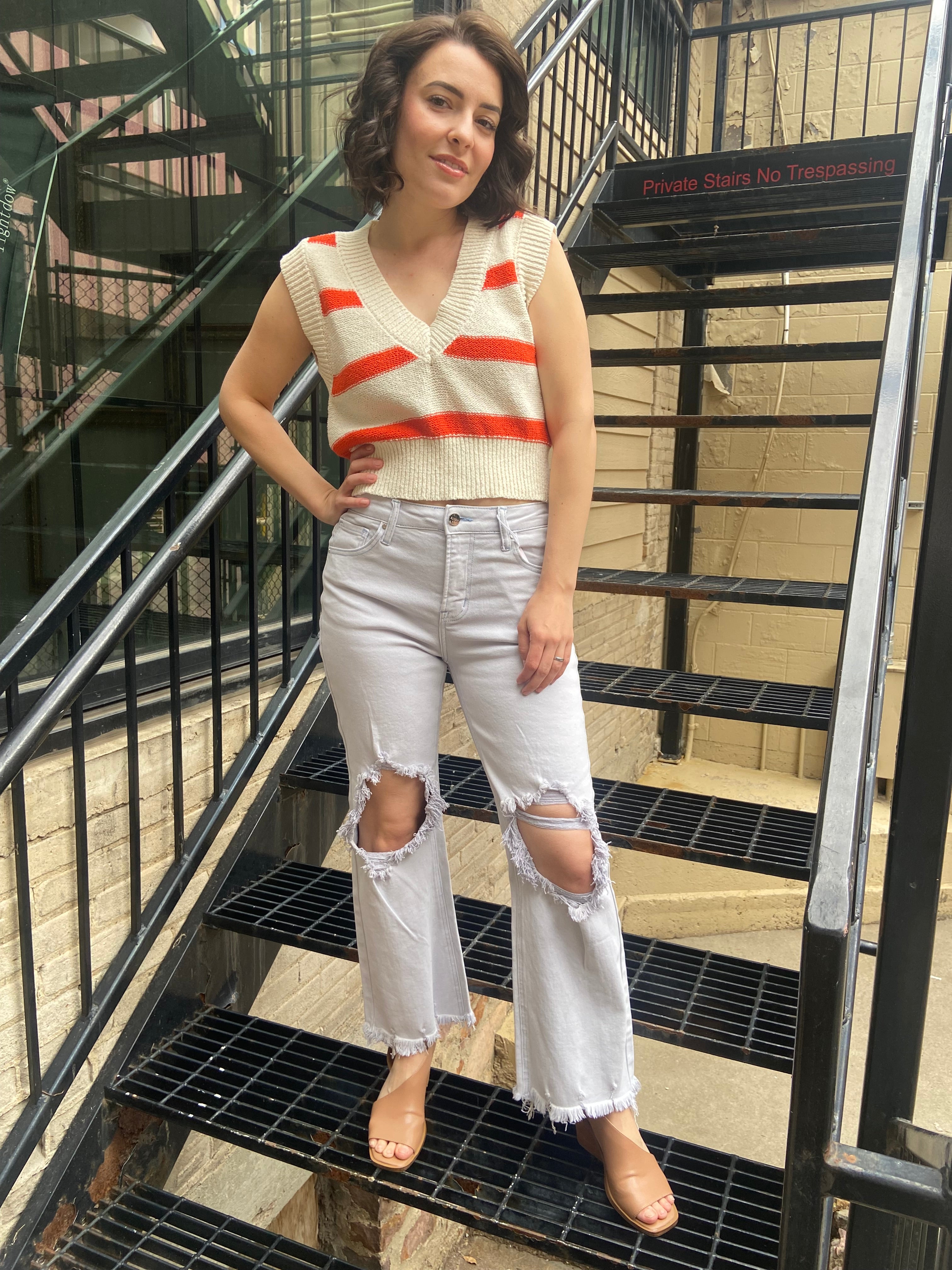 Oren Orange & Cream Stripe Sweater Vest