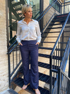 Cally Navy Straight Leg Striped Trousers