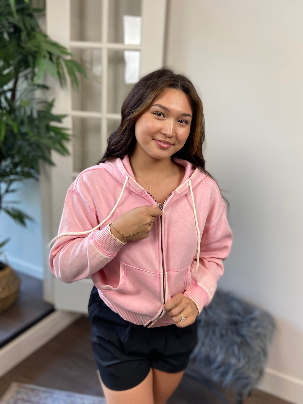 Archie Pink Oversized Cropped Zip Up