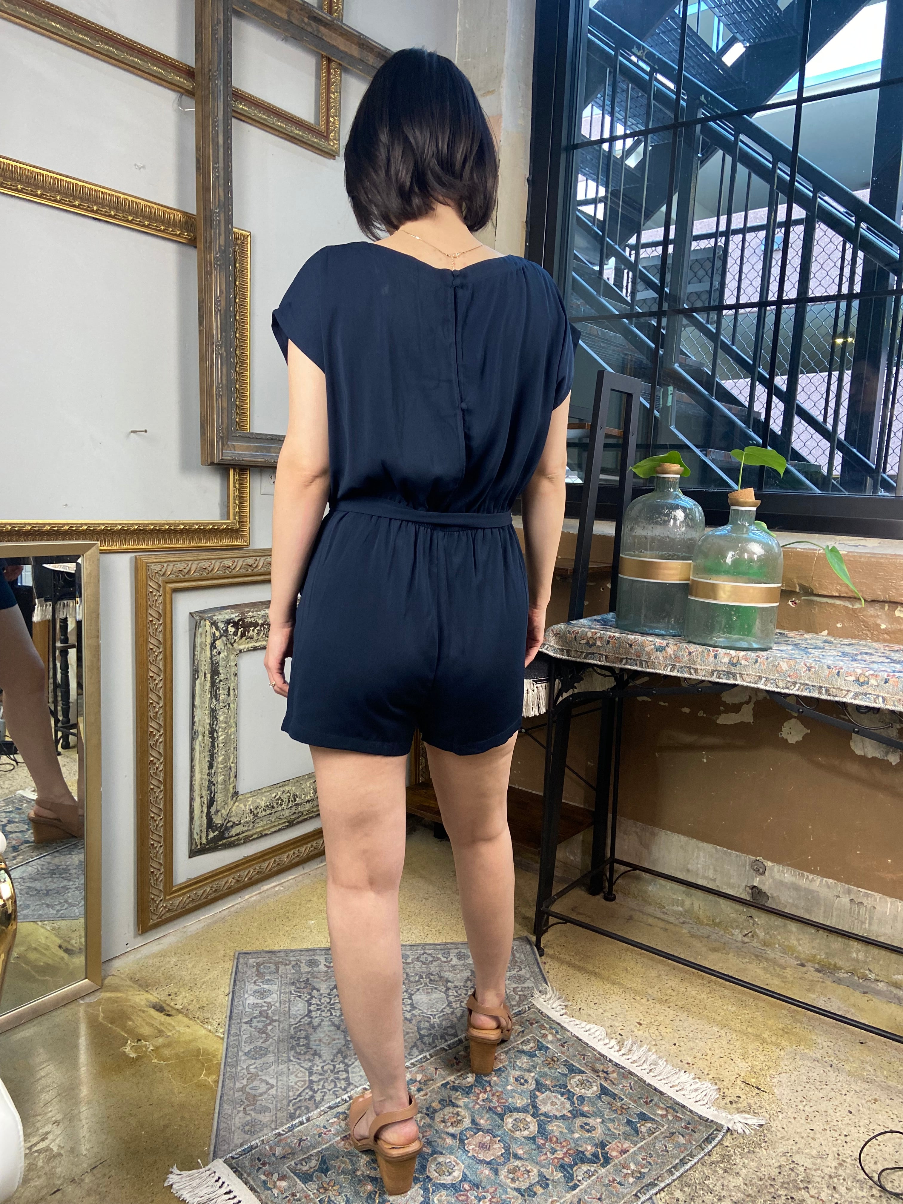 Alexa Dark Navy Boat Neck Romper
