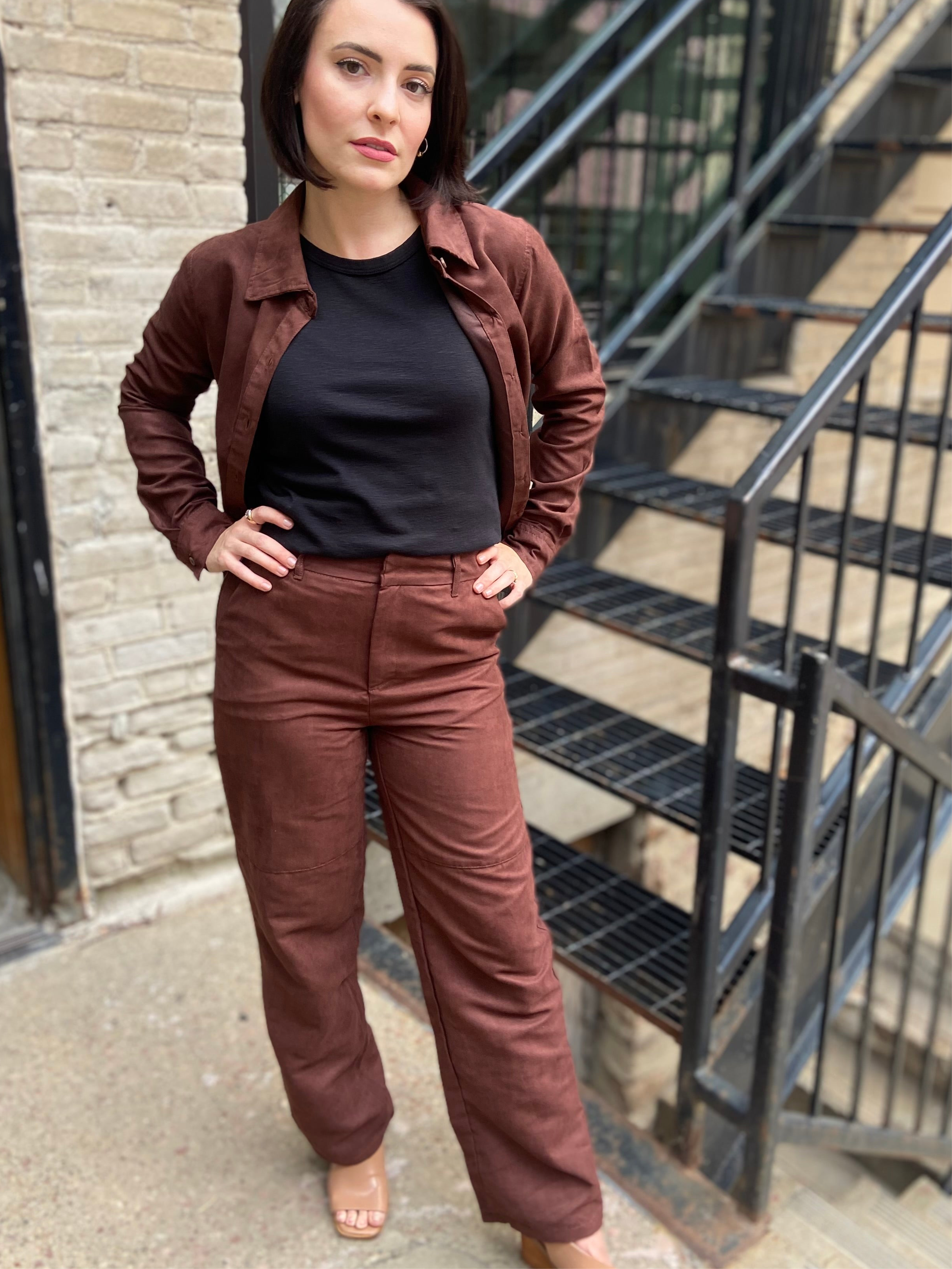 Annie Dark Brown Suede Straight Leg Pants