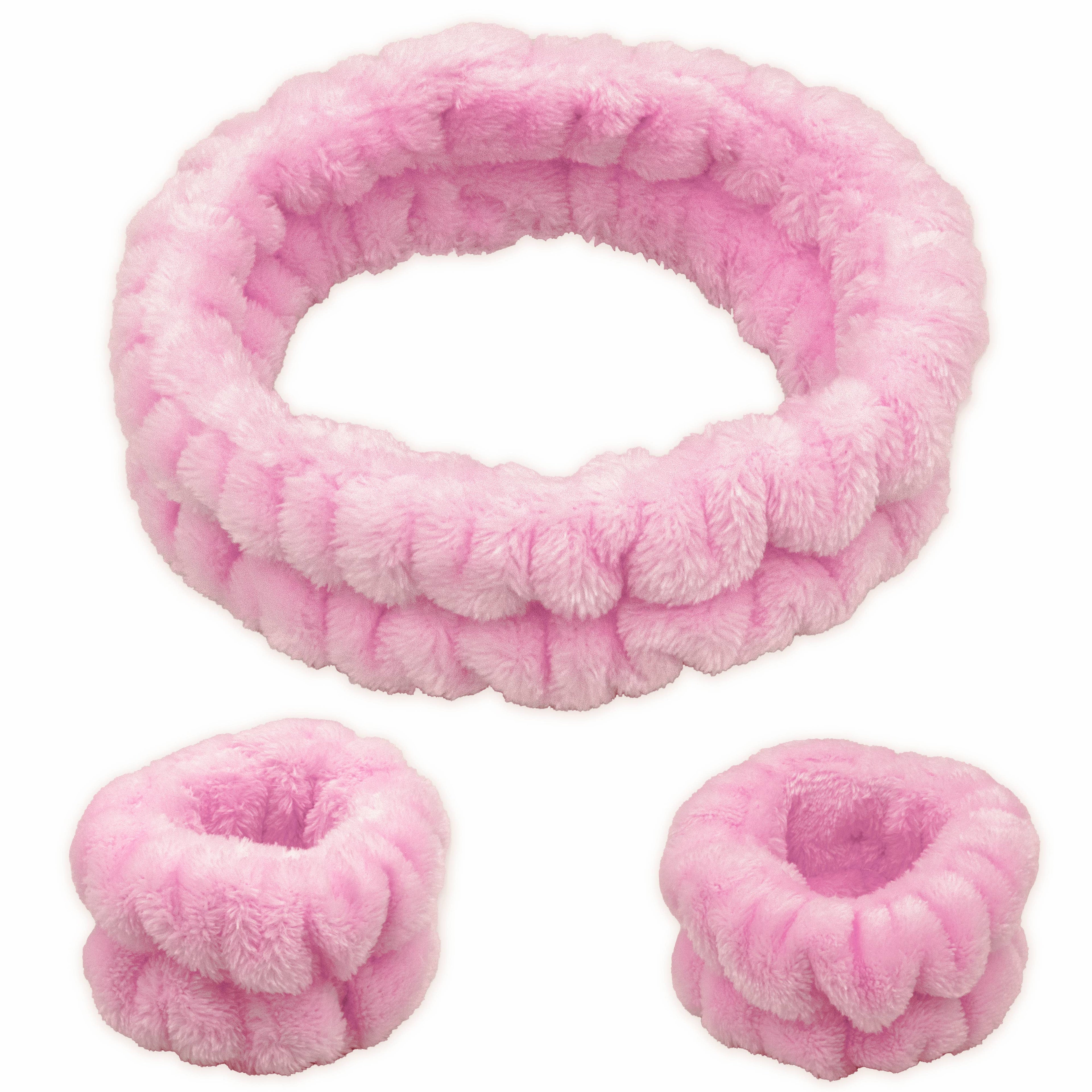 Spa Headband - Skincare Headband & Wristband Set: Pink